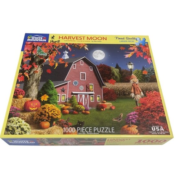 Harvest Moon 1000 Piece Jigsaw Puzzle By White Mountain Fall Autumn Red Barn - Picture 1 of 3